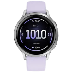 Garmin Venu 4 41mm Zilver (paarse siliconenband): stijlvolle smartwatch met helder display, geavanceerde health-tracking, sport-GPS en slimme meldingen.